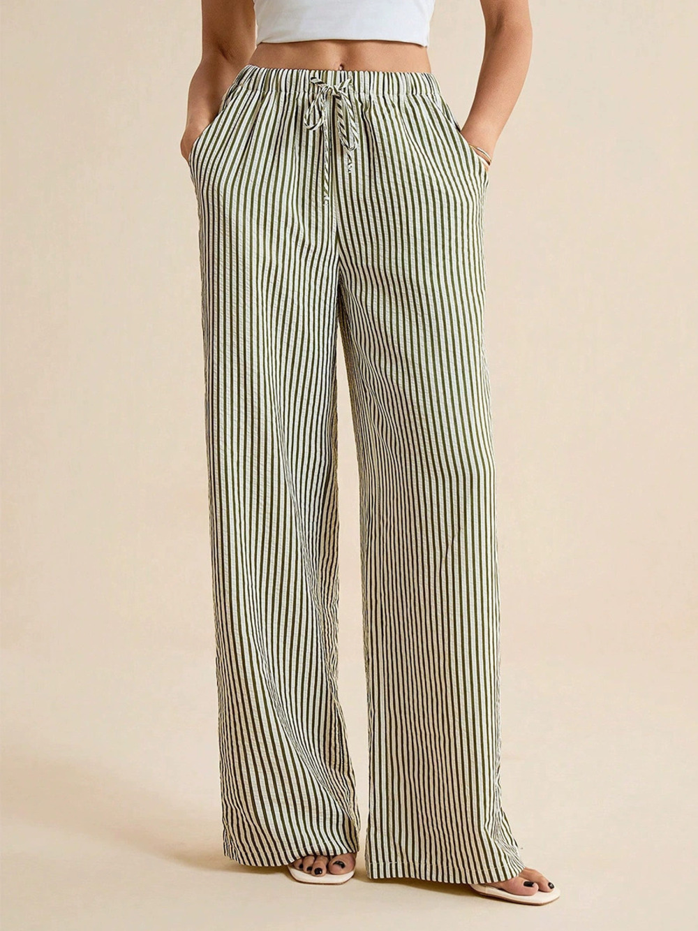 ZARA Fall Striped Wide Leg Straight Casual Pants